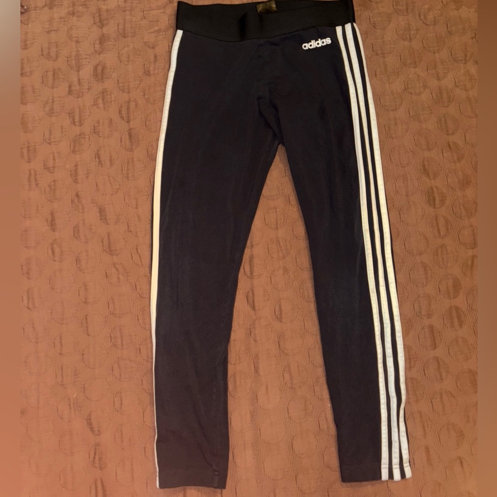 Adidas Black and White Leggings with Stripes